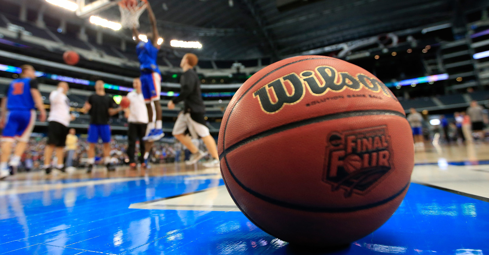 Basketball sitting on the court