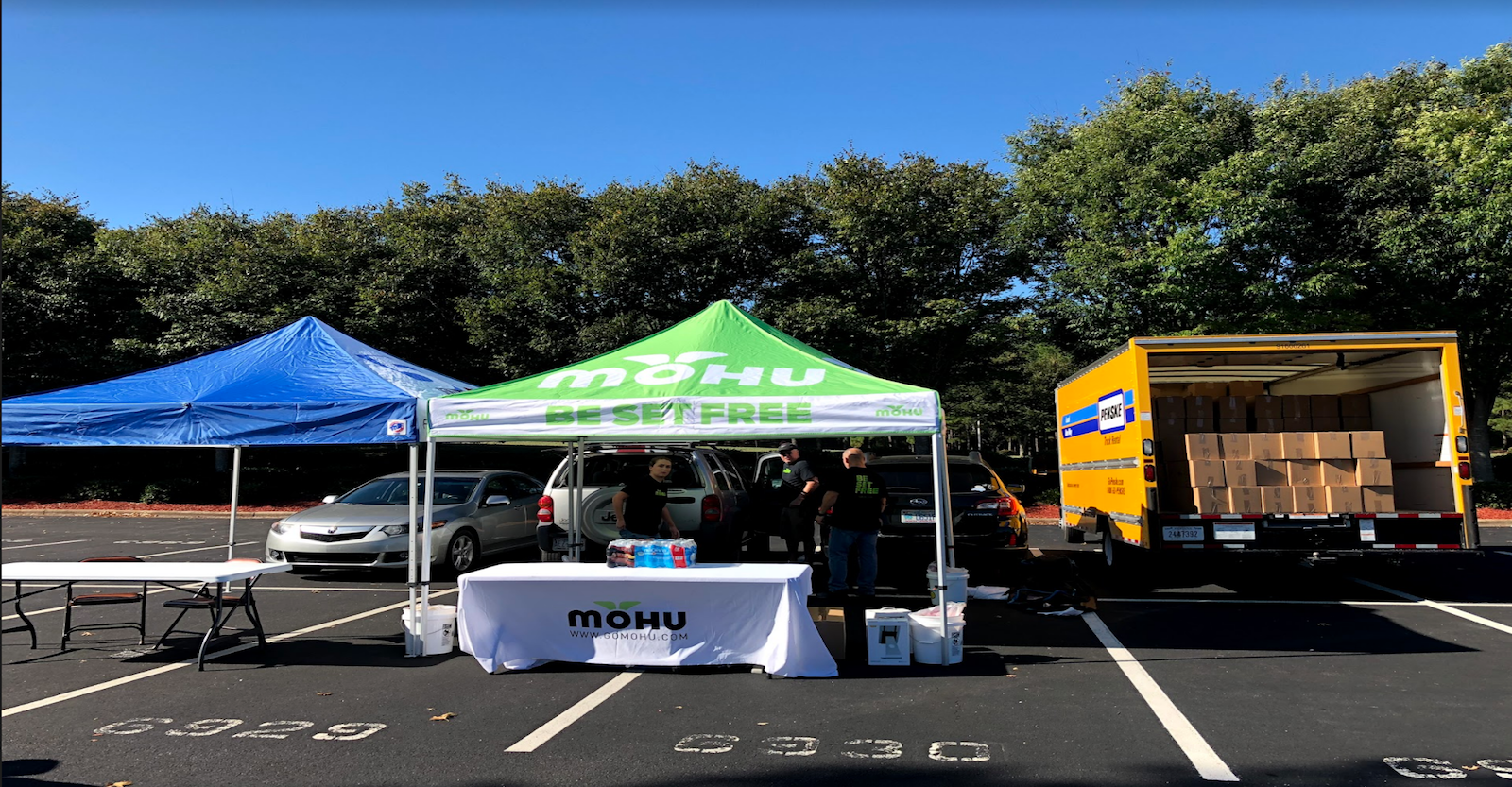 Pop-up tents on the parking lot