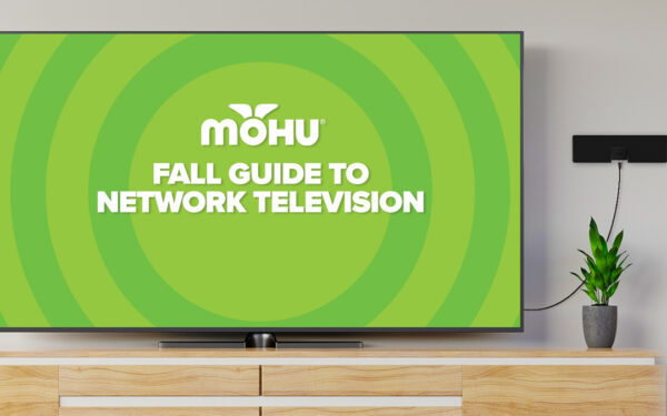 TV screen in living room with Mohu antenna on the wall, Fall Guide to Network Television, Mohu